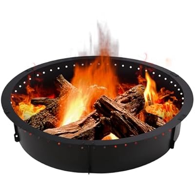 Outafurnia 45 inch Fire Pit Ring,Large Round Firepit for Outdoor Fire Liner Wood Burning Heavy Duty Metal Campfire Ring Above or In-Ground, Black 45-Inch Outer/40-Inch Inner Diameter