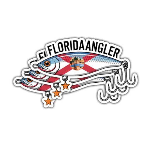 3 Pcs Florida Angler Stickers, Fishing Lure Coastal Sport Design, Saltwater Fisherman Vinyl Decals Stickers Die-Cut Waterproof for Laptop, Water Bottle, Phone, Window, Helmet