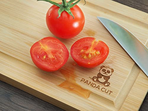 Foto von Panda Cut Schneidebrett 3er Set aus Bambus Holz mit Saftrille, Schnittfest & Antibakteriell, Nachhaltige Schneidebretter, Größen 38x25/30x20,5/23x15cm
