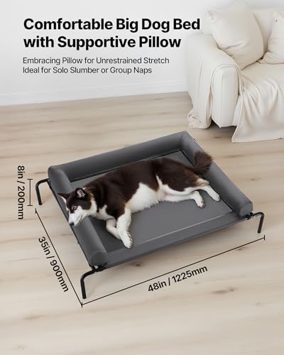 VEVOR Lit Surélevé pour Chiens Chats, Lit de Camp pour Animaux de Compagnie avec Oreiller Lavable, Panier Chiens Rafraîchissant avec Cadre en Acier et Maille Respirante, Intérieur Extérieur, XL, Gris – vue 4