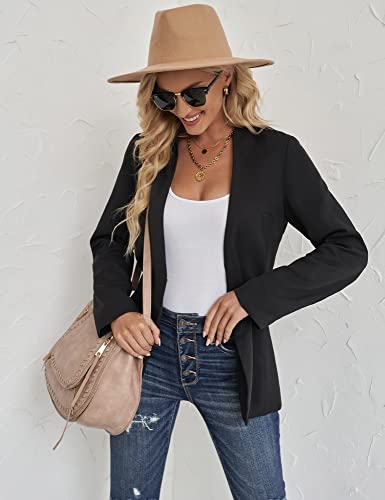 Grapent Women's Black Open Front Business Casual Pockets Long Sleeves Work Office Blazer Jacket Suit Cardigan Outerwear Small Us 4-6 #TOP4
