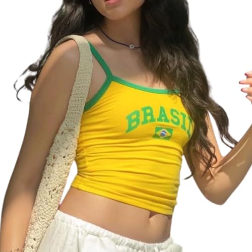 Pokn Brazil Strap Tank Top France Crop Top Y2k Baby Tee for Women