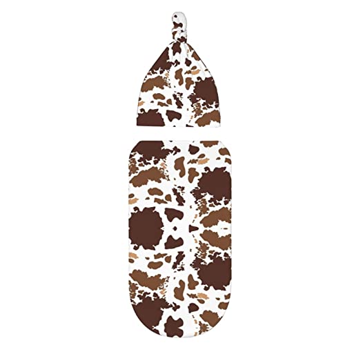 Brown Cow Print Baby Stuff New Born Baby Swaddle Blanket Baby Receiving Blanket Soft Baby Sleep Sack Baby Wraps Blankets With Beanie Hat Gifts For Boys Girls Infant #TOP7