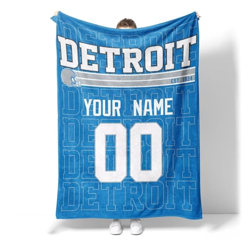 Image of ANTKING Detroit Throw Blanket for Men Women Boy Custom Name and Number Gifts