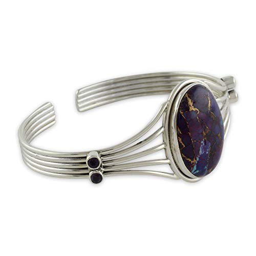 Novica Reconstituted Turquoise And Amethyst .925 Sterling Silver Cuff Bracelet, Violet Island' #TOP1