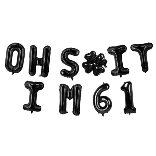 Image of Oh I'm 61! Latex Balloons 16 Inch Black Hallo Sixty One Cheers to 61 Years Old Theme Decor for Man Woman Happy 61st Birthday Party Photo Studio Prop Flag Decorations Favors Supplies