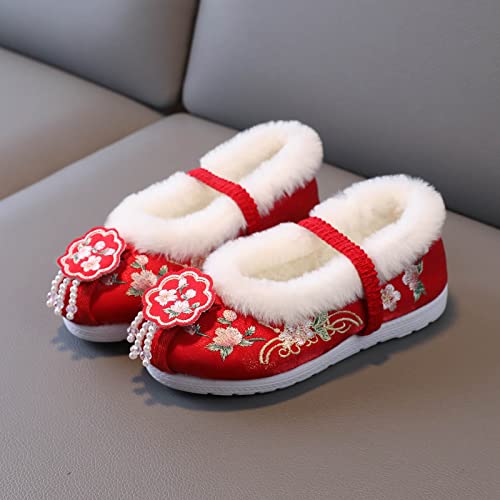 Girls Cotton Shoes Ancient Costume Hanfu Shoes Children Baby Cloth Shoes New Year Clothing Shoes Snow Boots Girls Size 24