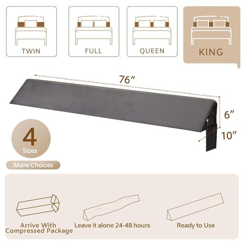 Bedluxe King Wedge Pillow Headboard (76\"x10\"x6\"), Bed Wedge Pillow for Headboard, Foam Headboard Pillow, Bed Gap Filler King - Fill The Gap (0-7\"), Mattress Gap Filler (Short Plush, 76\"x10\"x6\")
