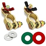 1 Pair Brass Battery Cable Terminal Top Post Car Adjustable Terminal Clamps Connectors Universal Negative & Positive for Boat Car RV Marine Use Trucks Vans