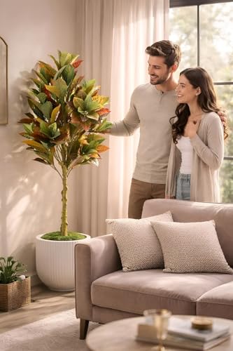 Image of Kayra Decor 6 Feet Artificial Croton Plant with Pot | Big Artificial Plants for Home Decor