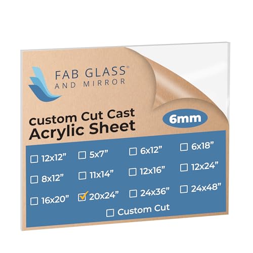 Fab Glass and Mirror Plastic PET 20"x24" (6mm) Thick Acrylic Sheet Use for Sneeze Guard, DIY Craft Projects, Plexiglass for Home Décor, Welcome Sign Boards, Clear (ACR6M20X24RC)