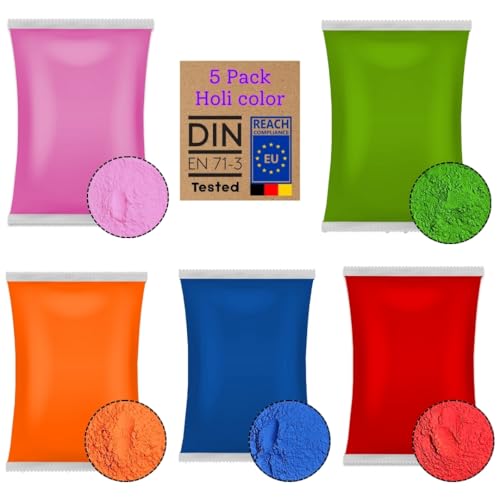 (Mix-5_100gm) Holi Gulal Polvo Soluble en Agua Natural Festival Sesión de Fotos Colores Rangoli Polvo Arcoiris Colorido Set Animales Baby Shower Boda Campamento de Verano
