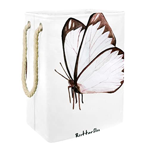 Panier à linge avec poignée marron au design délicat de papillon-01 - 2