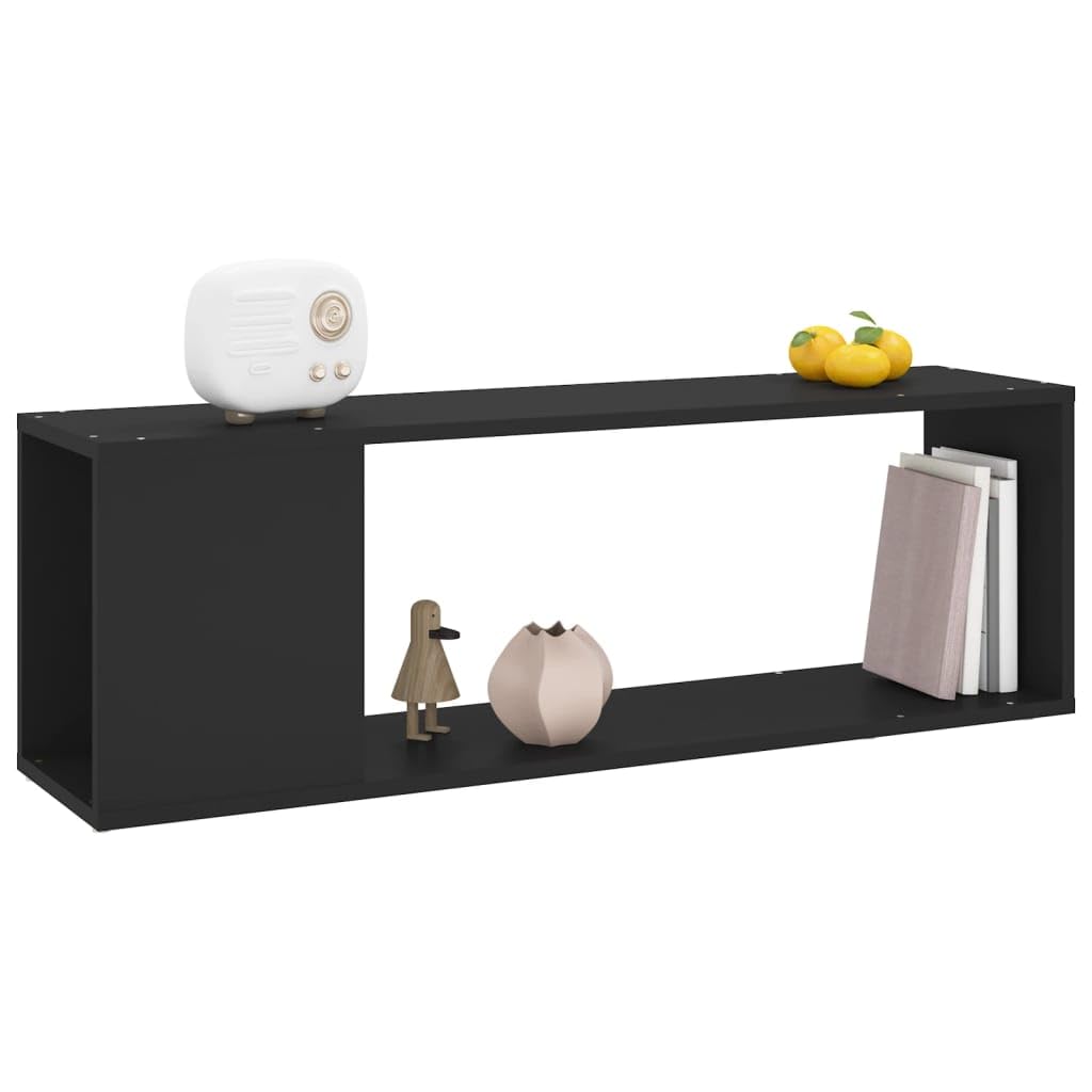 Elegancki czarny stojak na telewizor, 100 x 24 x 32 cm, klasyczny design, płyta wiórowa, przestronna powierzchnia nośna, idealny do eksponowania przedmiotów dekoracyjnych, mebli do salonu