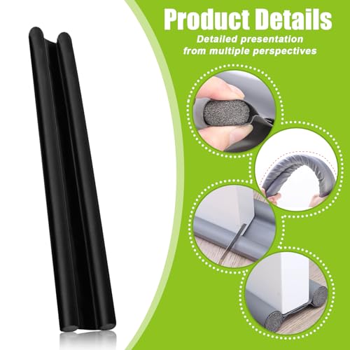 3 stuks dubbele tochtstopper, 96 cm, tochtstopper voor deur, isolerend, tochtstopper, onder de deur, onder de deur, voor onder de deur, binnen en buiten, bescherming tegen (zwart) - Image 5