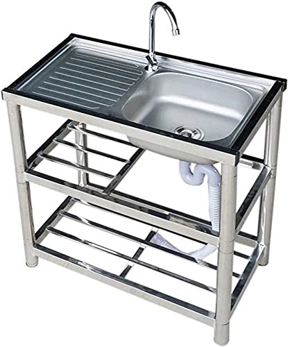 独立式キッチン水槽、実用水槽、線引きステンレス仕切り二重収納棚室内室外 (A+Cold faucet)