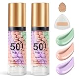 QIUFSSE 2PCS Color Correcting Primer Face Makeup with Powder Puff,Face Primer with SPF 50,Oil Control Primer Makeup,Hydrates and Moisturizes,Radiance Skin,Protector Solar Para La Cara Con Color