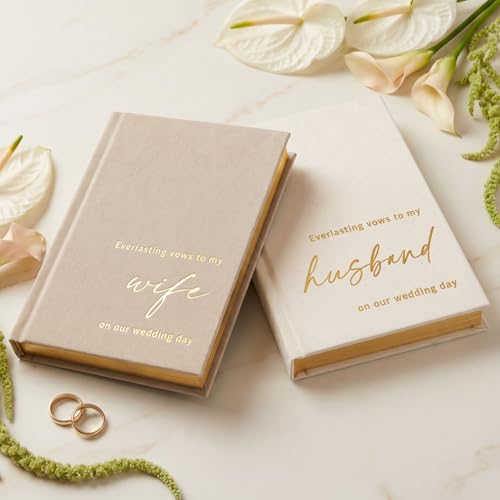 Elegant Velvet Wedding Vow Books With Gold Foil Lettering - Perfectly Sized His and Hers Vow Books With Plenty Of Pages To Write Whatever is on Your Heart - A Beautiful Addition For The Wedding Day