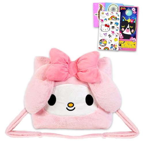 My Melody Plush Purse Set - Bundle with My Melody Plushie Plus Stickers, Tattoos and More | Hello Kitty and Friends My Melody Purse for Girls