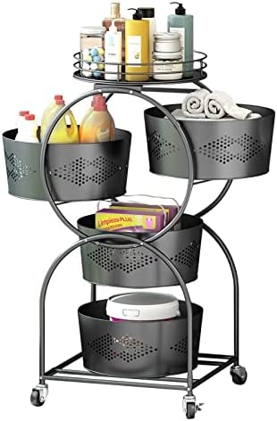 Pumpumly Rotating Kitchen Storage Shelf Rack 4-Layer Round Metal Baskets for Fruit Vegetable Organizing Plant Stand for Kitchen,Bathroom,Living Room (Black)