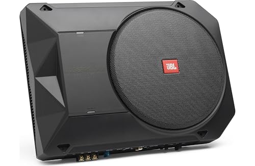 JBL BassPro SL2 Aktiv Subwoofer Auto Set - Car hifi Untersitz Bassbox Gehäuse mit Bassreflex Woofer box groß 200mm und 125 Watt aktiver Verstärker, Schwarz, 44