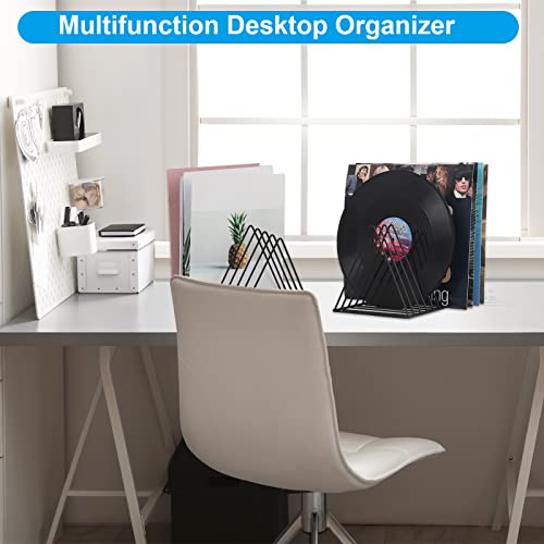 Easepres Vinyl Record Holder Storage, 9 Slot Metal Magazine Book Album Display Rack, Stylish Triangle Desktop File Sorter Organizer For Home Office #TOP5