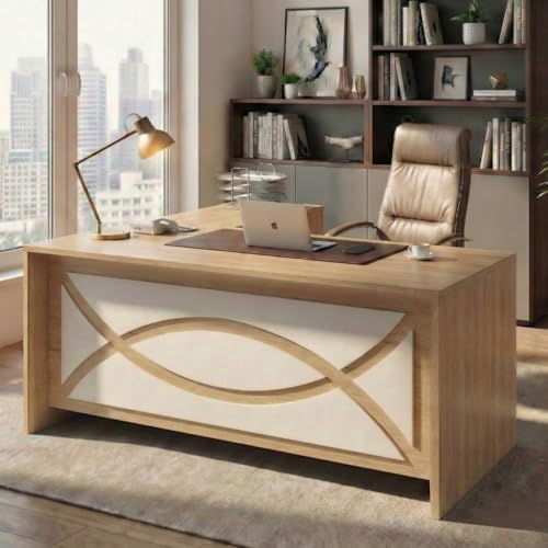 Image of TEKAVO Kairo Director Table for Office with 2 Drawer & Storage, Executive Desk for Office, Laptop Table, Boss Table, Luxury MD Desk, Brown & Black Wood (150 Cm x 60 Cm x 75 Cm) - DIY