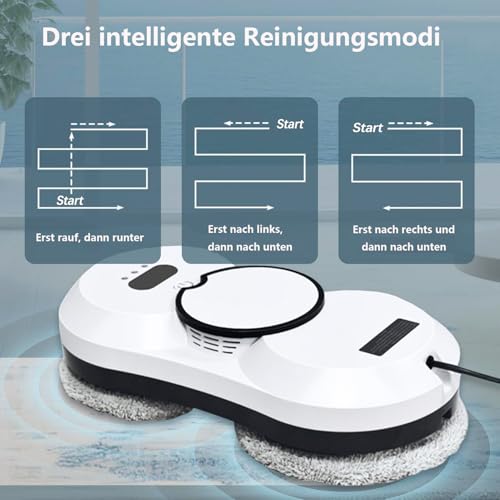 ZMURED Fensterputzroboter mit Sprühfunktion, 5600 Pa Elektrischer Fensterreiniger, 3 Reinigungsmodi, Smart Navigation, Fernbedienung, streifenfreie Glaskantenerkennung