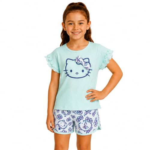 Image of Hello Kitty Girls Short Set - 2 Piece Short Sleeve Graphic Tee and Shorts Clothing Outfits (Sizes: 2T-12)