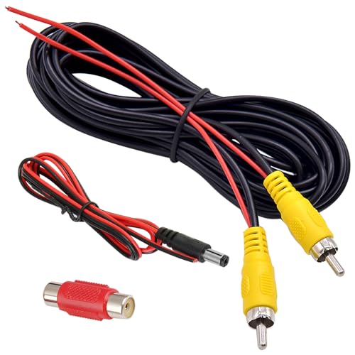 6M Cinch-Videokabel RCA für Rückfahrkamera, Doppelt Abgeschirmtes AV Verlängerungskabel mit 1M DC-Stromversorgung Kabel und 1 Cinch-Kupplung auf Buchse für Monitor und...