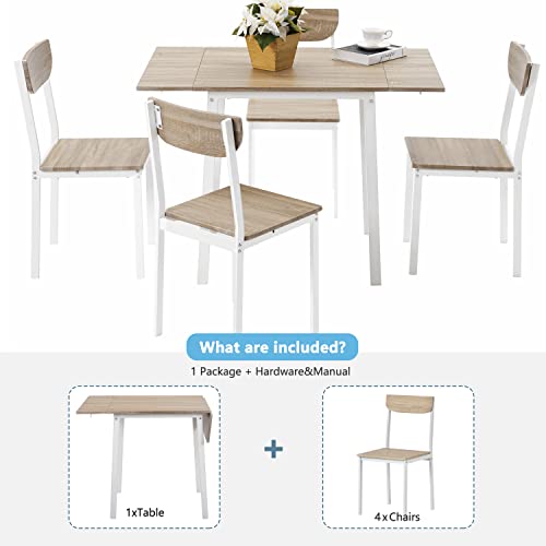 5-Piece Kitchen Table Set, Dining Table Set for 4 Dining Room Table Set for Small Spaces Modern Drop Leaf Dining Table and 4 Chairs Home Kitchen Furniture Dinette Set (Oak Finish)