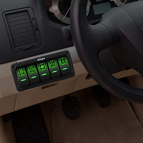 Nilight 5 Gang Rocker Switch Panel 5Pin On Off Toggle Switch Aluminum Holder 12V 24V Dash Pre-Wired Green Backlit Switches For Automotive Cars Marine Boats Rvs Truck, 2 Years Warranty #TOP7