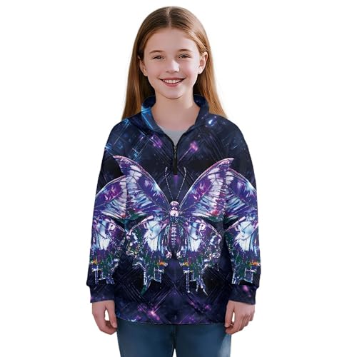 Image of AmzPrint Girls Graphic Quarter Zip Coat Long Sleeve Lightweight Oversized Athletic Running Hoodies For Kids Teen Girls