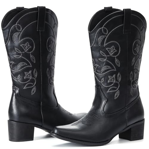 Image of IXU Cowboy Boots For Women Wide Calf Pointy Toe Cowgirl Boots