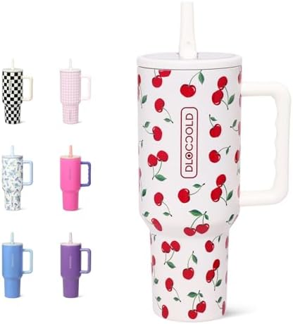 DLOCCOLD 40 oz Tumbler with Handle and Flip Straw, Leak Resistant Leak-Proof Tumbler with Lid and Straw, Insulated Stainless Steel Travel Mug, Keeps Cold or Hot, Car Cupholder Friendly, Hot Cherry