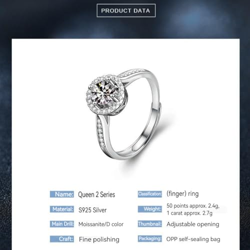 1CT/2CT Queen series moissanite ring, 952 silver, D-color VVS1-2, promise ring， rings for women4