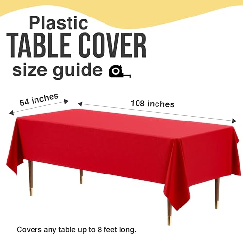 Image of Exquisite Red Rectangle Tablecloth 54 inchx108 inch - 48 Pack | Plastic Tablecloth, Disposable Table Covers Rectangle for Parties, Weddings, Holidays & Party Supplies