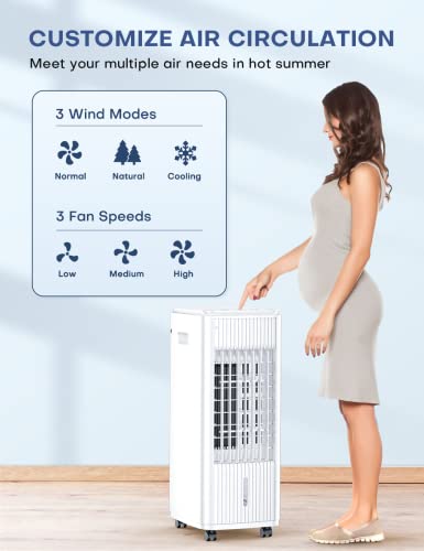 BALKO Evaporative Air Cooler, 3-IN-1 Windowless Swamp Cooler w/ 0.8 Gal Detachable Water Tank, 7H Timer & Remote, 4 Ice Pack, 70° Oscillation, Ductless Air Conditioner Portable for Room Indoor Office