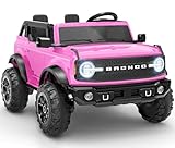 First Ride On 24V Ride on Toys for Big Kids, Licensed Ford Bronco Base 2 Seater Ride on Car with Remote Control, Girl Ride on Truck w/Seat Belts, 3 Speeds, Spring Suspension and Bluetooth (Pink)