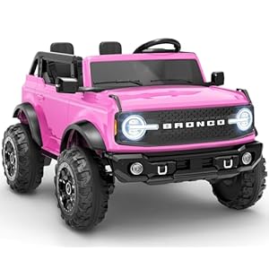 First Ride On 24V Ride on Toys for Big Kids, Licensed Ford Bronco Base 2 Seater Ride on Car with Remote Control, Girl Ride on Truck w/Seat Belts, 3 Speeds, Spring Suspension and Bluetooth (Pink)