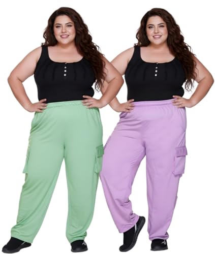 Image of White Moon Plus Size Women's 4 Pocket Cargo Joggers for Gym - Comfortable Track Pants for Women, Cotton Jogger, Ideal Track Pants for Women, Cargo Joggers for Everyday Wear (Pack of 2)