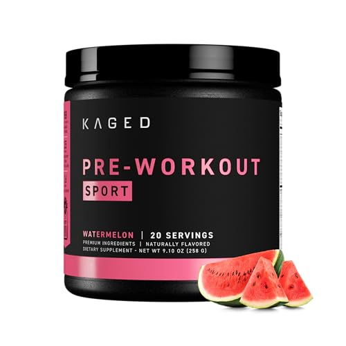 Kaged Sport Pre Workout Powder for Men & Women, Watermelon, Sport Certified, 188mg Caffeine, Nitric Oxide Supplement, Beta Alanine for Energy, Weightlifting, Cardio Endurance & Strength, 20 Servings