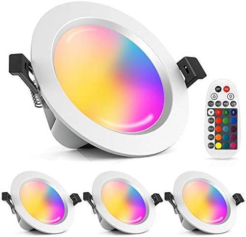 5W LED Recessed Ceiling Light 350LM Dimmable Downlights RGB + Warm White + Cool White, Remote and App Control, Bluetooth Mesh Spotlight 2700K-6500K for Living Room, Bedroom, Kitchen, KTV, Bars, 6 Pack