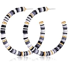 NVENF Heishi Bead Hoop Earrings for Women Rainbow Vinyl Disc Beads Circle Earring Studs Handmade Bohemia Summer Beach Earring Vacation Party Gifts