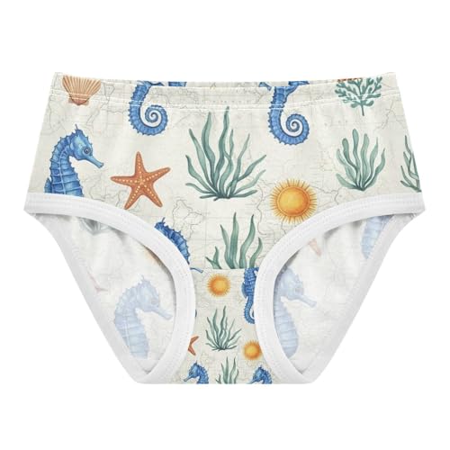 Watercolor Blue Seahorses Cotton Toddler Underwear, Girls Underwear Cotton, 2T–8 Years