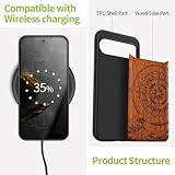 Carveit Etui na telefon komórkowy z naturalnego drewna do Pixel 9 Pro [jedyne w swoim rodzaju wzornictwo] etui na zderzak kompatybilne z Google Pixel 9 Pro (różowy kompas przed falami Kanagawa)
