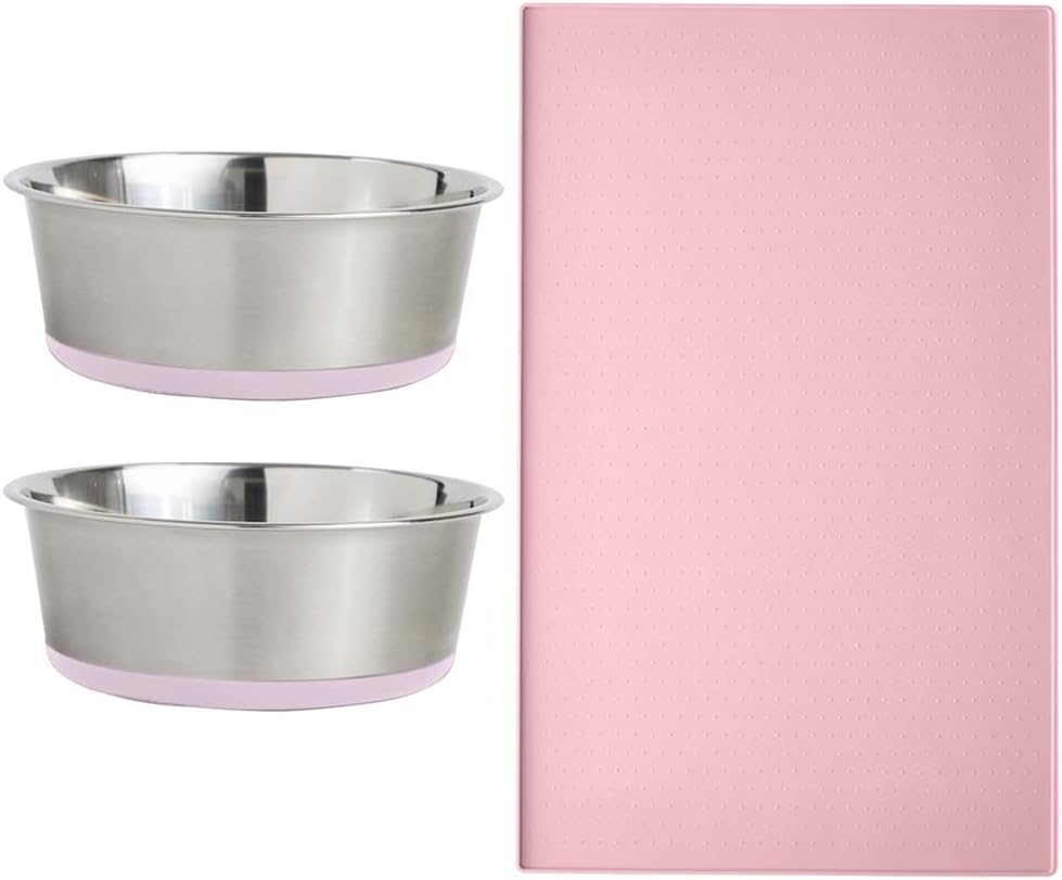 Gorilla Grip Stainless Steel Metal Dog Bowl Set of 2 and