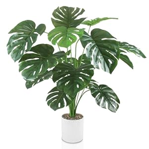 Monstera Kunstpflanzen Groß, 80cm Hoch 24 Zweige Kunstpflanze Splitphilo im Topf Künstliche Pflanzen Plastik Pflanze Deko Modern Wohnzimmer Balkon Schlafzimmer Zimmer Hochzeit Party