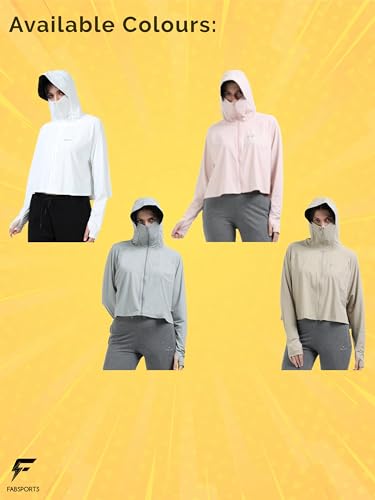 Image of FabSports Women's Croptop UV Protection Sun Screen Jacket, Full Zip Sun Protection Clothing, Lightweight with UPF 50+ Protection for Outdoors, with Pockets, Sun Protective Clothing for Women