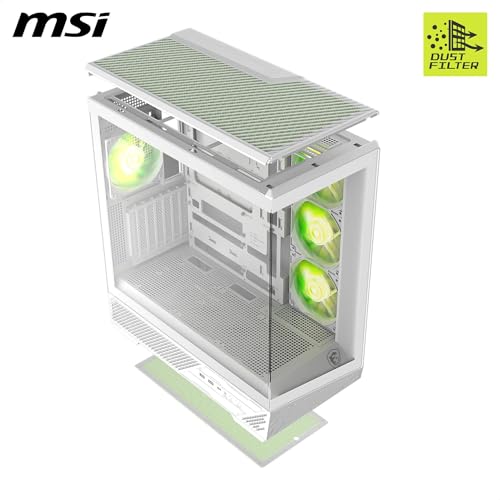MSI MAG PANO 130R PZ White Boîtier PC Moyen Tour - Compatible avec Les GPU de 400 mm de Long, filtres à poussière, USB Type-C 20 GB/s, Compatible Cartes mères ATX et Micro ATX à connecteurs arrière